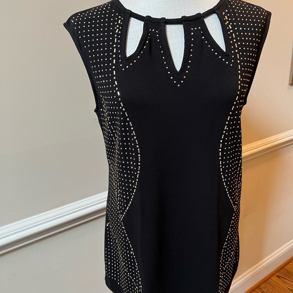 Cache – Black Sleeveless Sweater w/Cutout Neckline and Gold Swirl Beaded Design - Picture 4 of 10